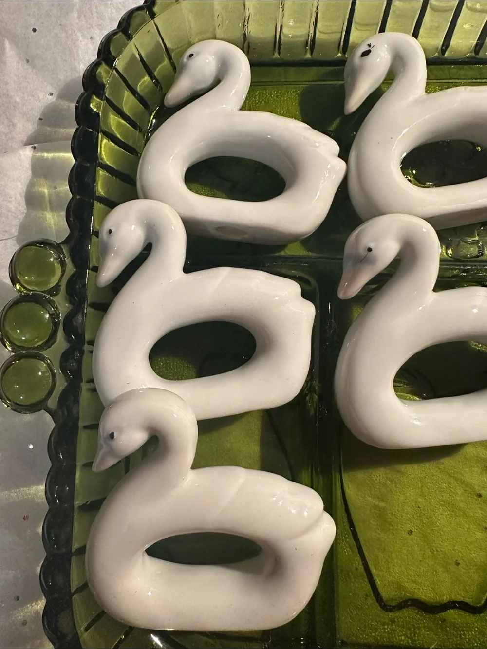White Ceramic Swan Napkin Rings - Set of 9